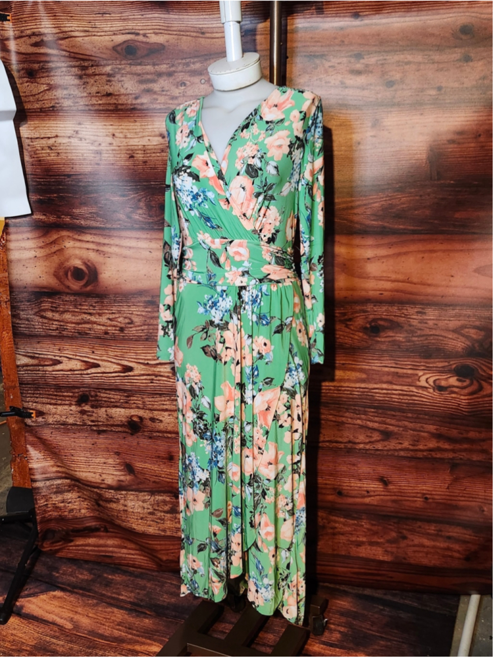 Women's Rachel Rachel Roy Floral Maxi Dress, Size M, Green and Peach Long Sleeve